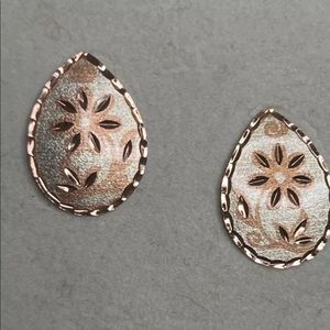 Copper & Enamel Embossed Earrings Pierced Teardrop